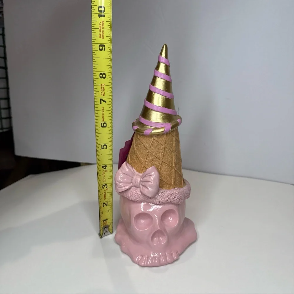 HERE LIES SUMMER Pink Skull & Bow Ice Cream Cone Halloween Summerween Decor NWT - Picture 15 of 15